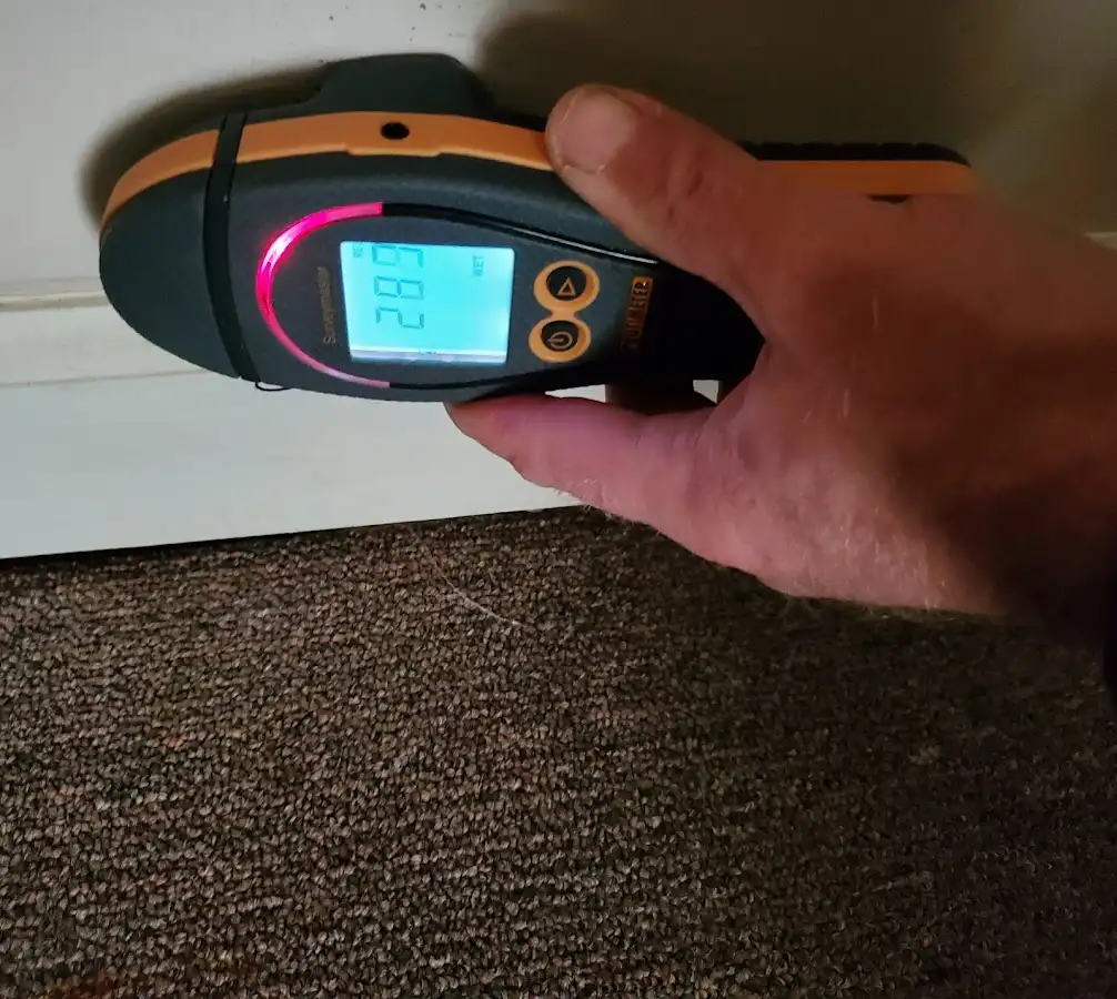Moisture detection at baseboard during Burst Pipe Cleanup in Mill Creek